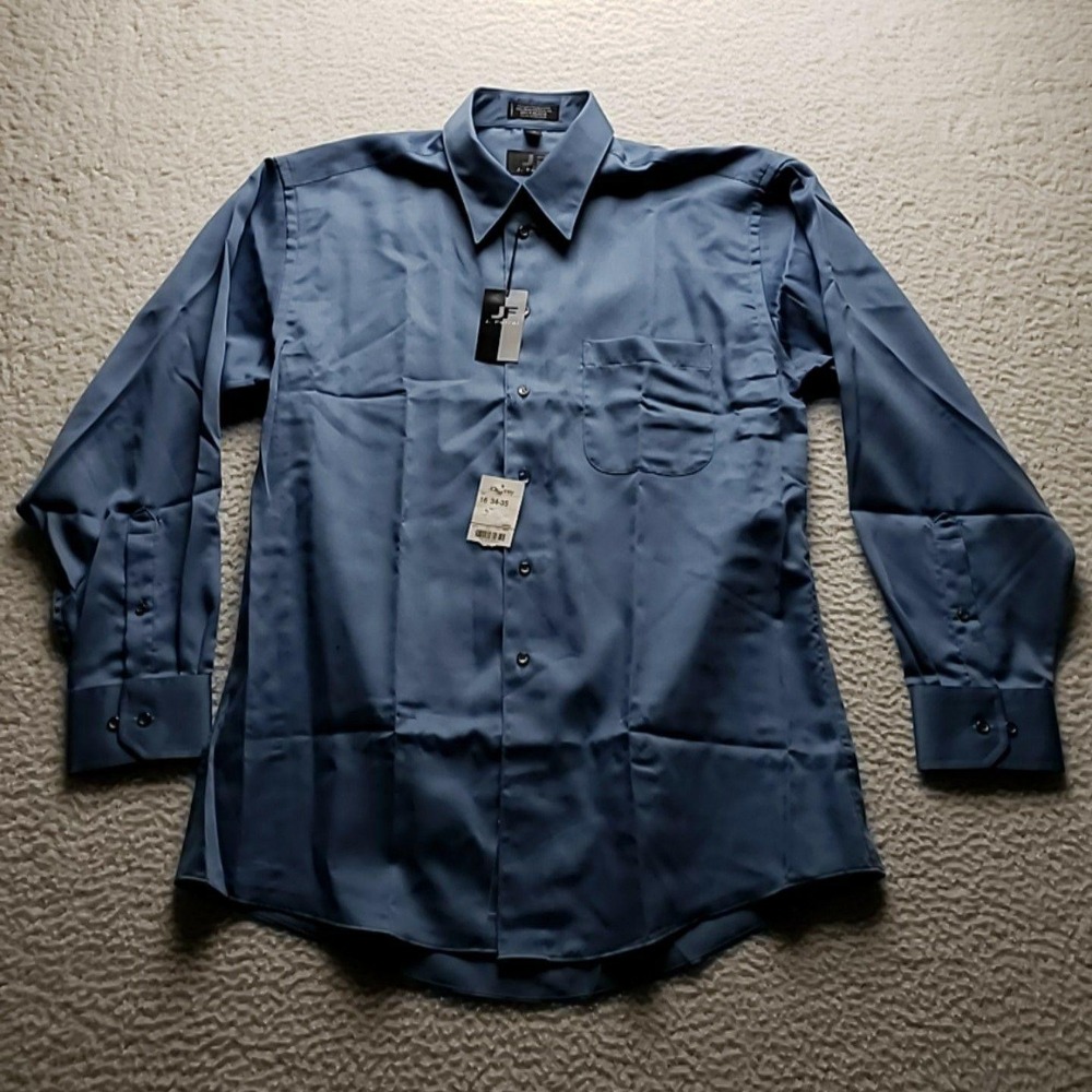 J. Ferrar Dress Shirt Mens Large Blue Solid Regular Fit Long Sleeve Woven